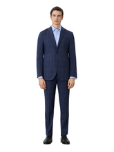Slim Fit Windowpane Suit In Wool-elastane Blend
