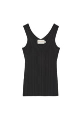 V Neck Rib Top In Viscose blend With Pointelle Detail