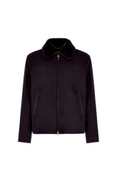 Blue cashmere jacket with membrane and leather details