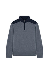 MENS WOOL HALF ZIP SWEATER WITH TYPHOON INSERT STEEL