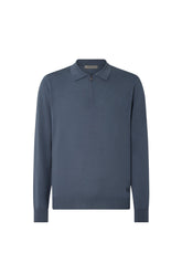 Aviator blue zip-up extra fine wool polo shirt