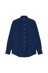 Slim Fit Structured Cotton Denim Shirt With Newport Collar