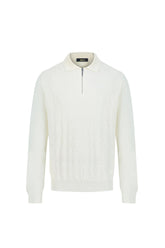 Wool Silk Polo Half Zip Pebbled Knitwear