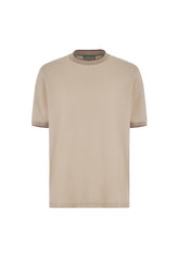 Beige cotton and cashmere polo shirt with contrasting profiles