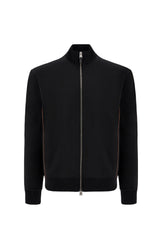 Black extra fine merino wool sweatshirt with piping