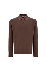 Brown cotton and cashmere T shirt with contrasting profiles