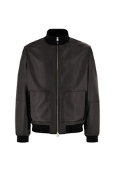 Black lambskin bomber jacket with high neck