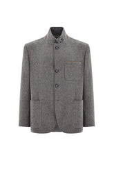 Canali Bruma gray singlebreasted cashmere jacket with suede details