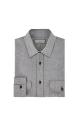 Relaxed fit light grey melange cashmere and cotton blend casual shirt