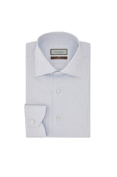 White and light blue 140/2 cotton plaid regular-fit formal shirt