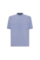 Air force blue cotton short-sleeved T-shirt with contrasting detail