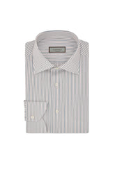 Impeccabile white cotton regular-fit shirt with green stripes