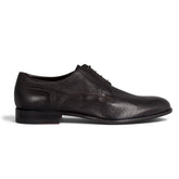 Dark Brown Textured Leather Plain-Toe Derby Shoes