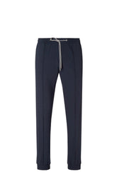 Dark blue technical wool fabric joggers
