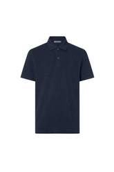Blue button-up cotton pique polo shirt