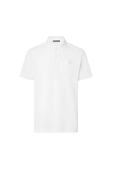White button-up cotton pique polo shirt
