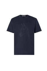 Blue navy crewneck jersey t-shirt with print