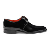 Mens black patent leather Derby shoe
