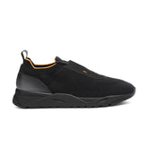 Mens black stretch knit and leather sneaker