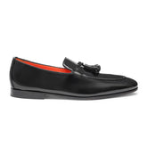 Mens black leather tassel loafer