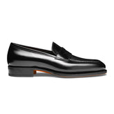 Mens black leather penny loafer