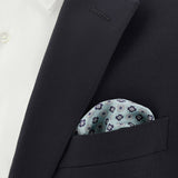 Brianza green pocket square in pure printed silk with a patterned motif