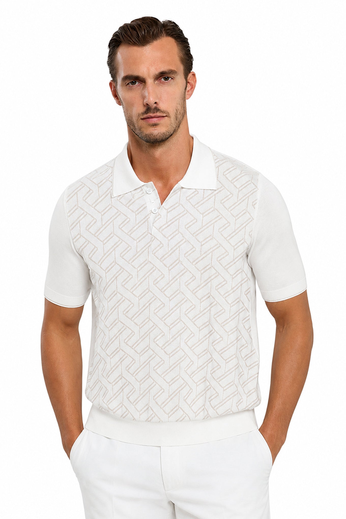 Natural white “Braid Vanisé” button-down polo shirt
