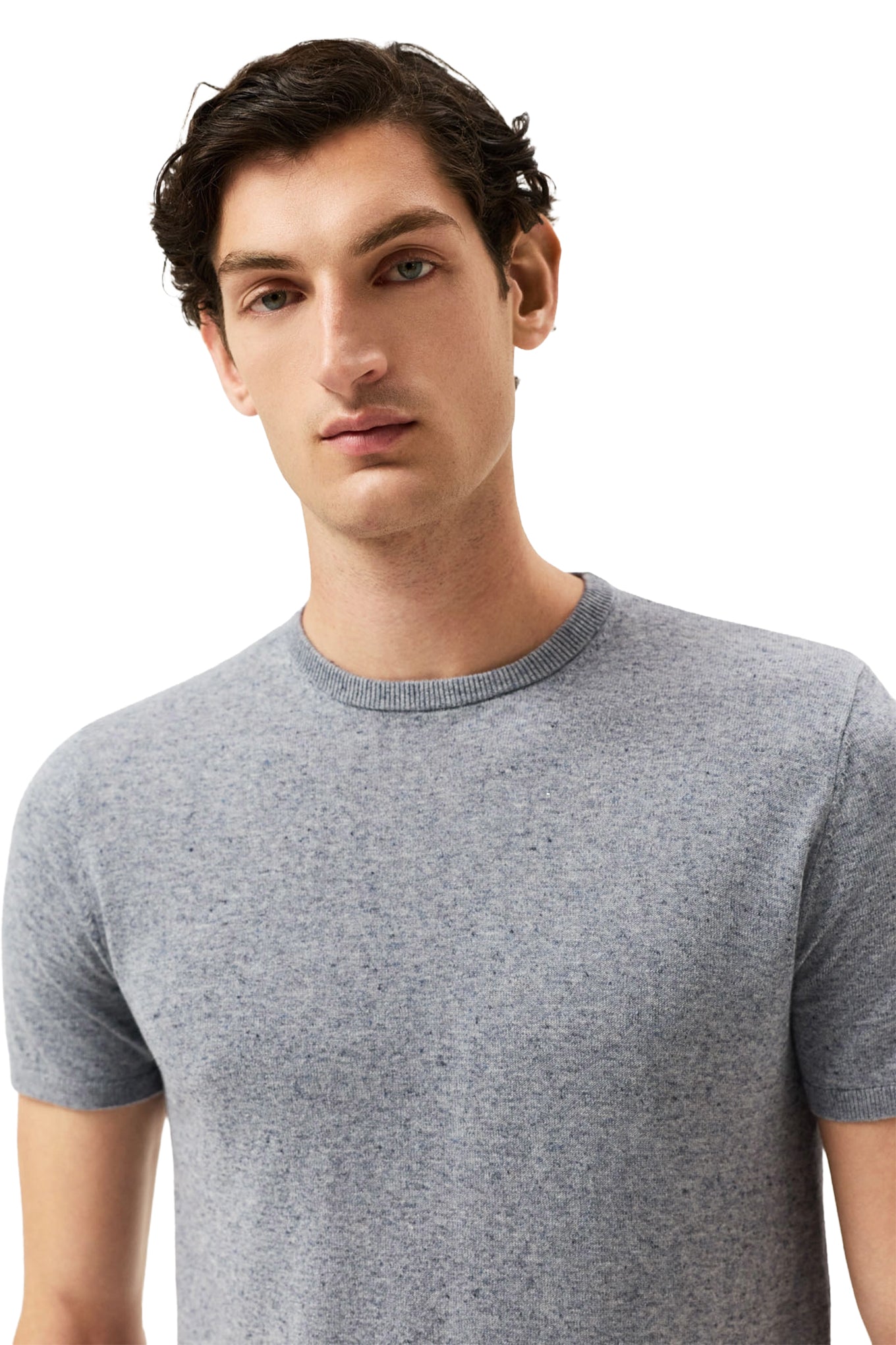 Short Sleeve Crew Neck Sweater In Cotton Linen Blend