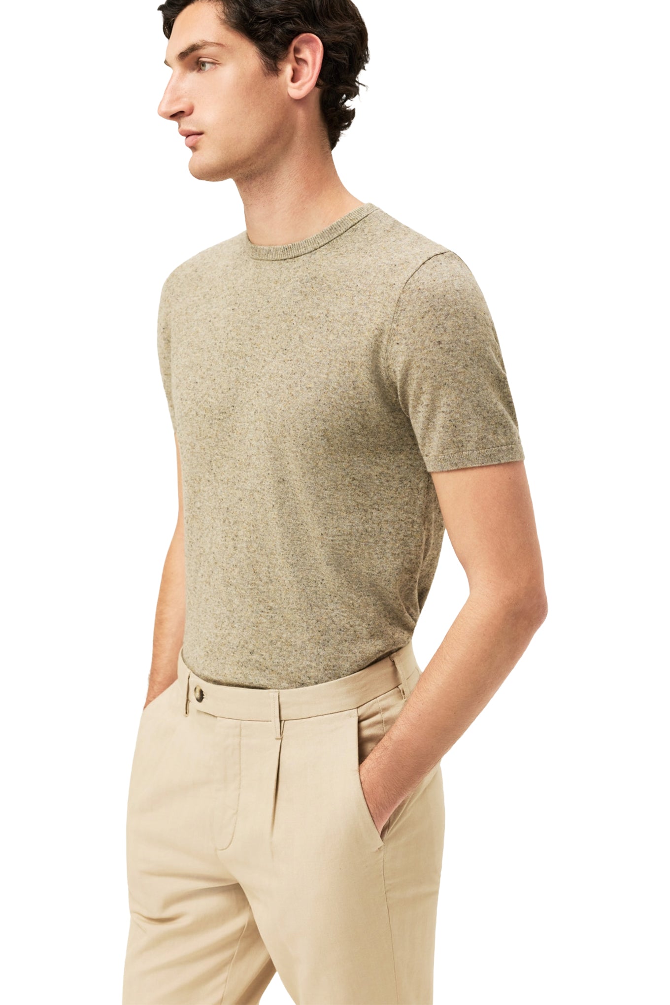 Short Sleeve Crew Neck Sweater In Cotton Linen Blend