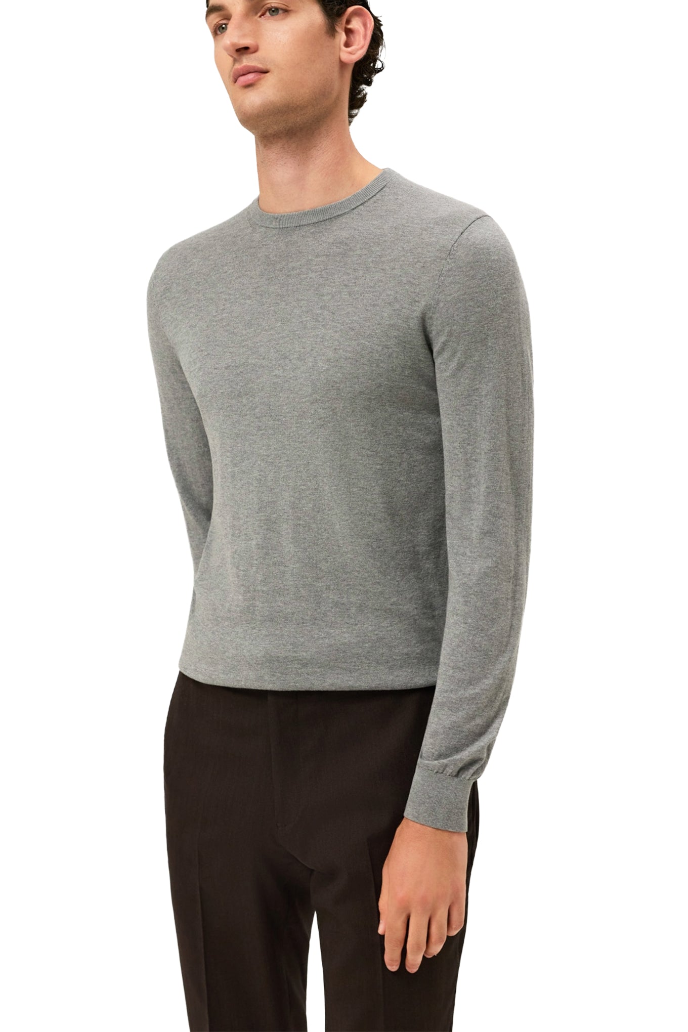 Long Sleeve Crew Neck Sweater In Cotton Silk Blend