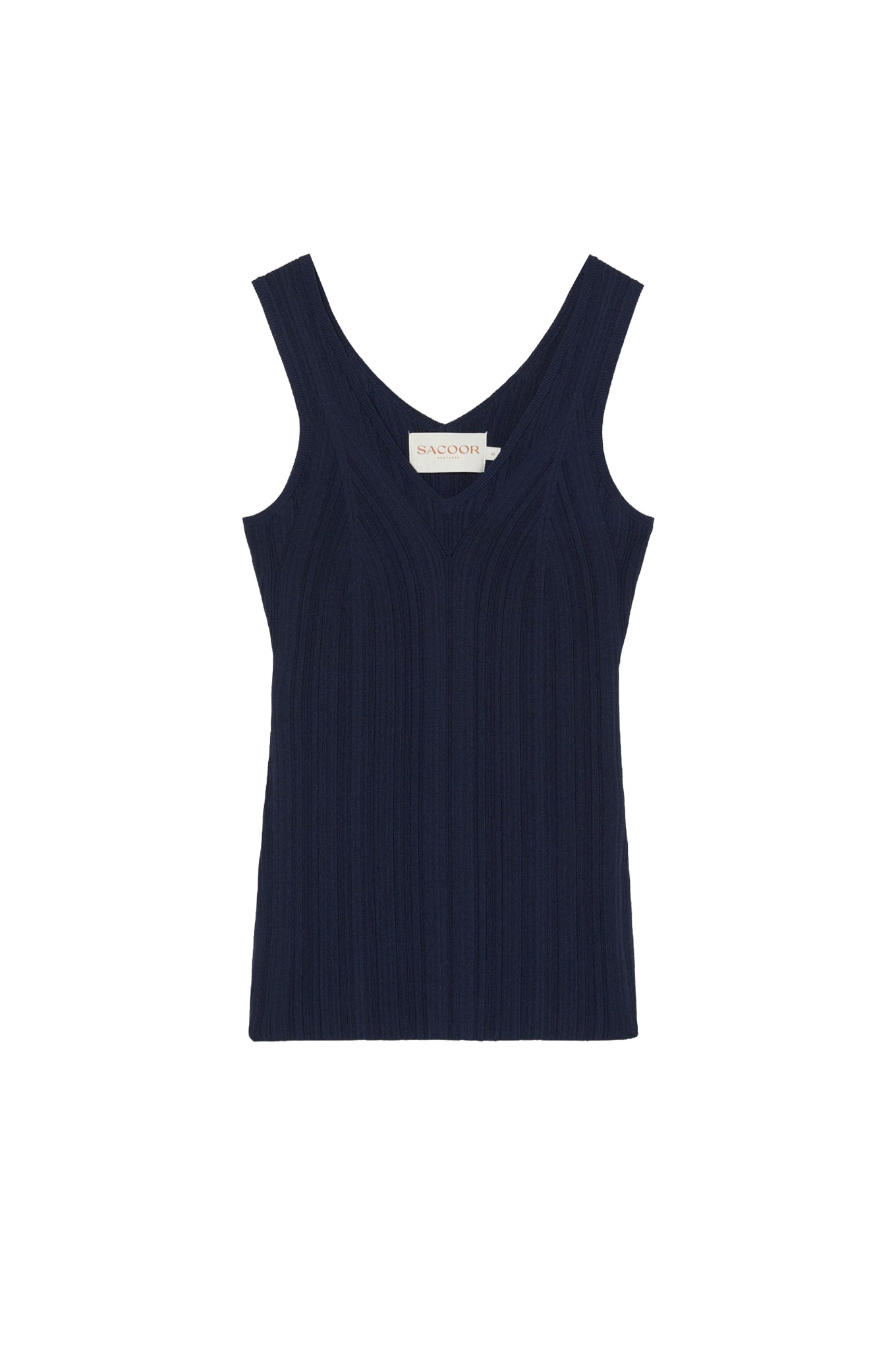 V Neck Rib Top In Viscose blend With Pointelle Detail