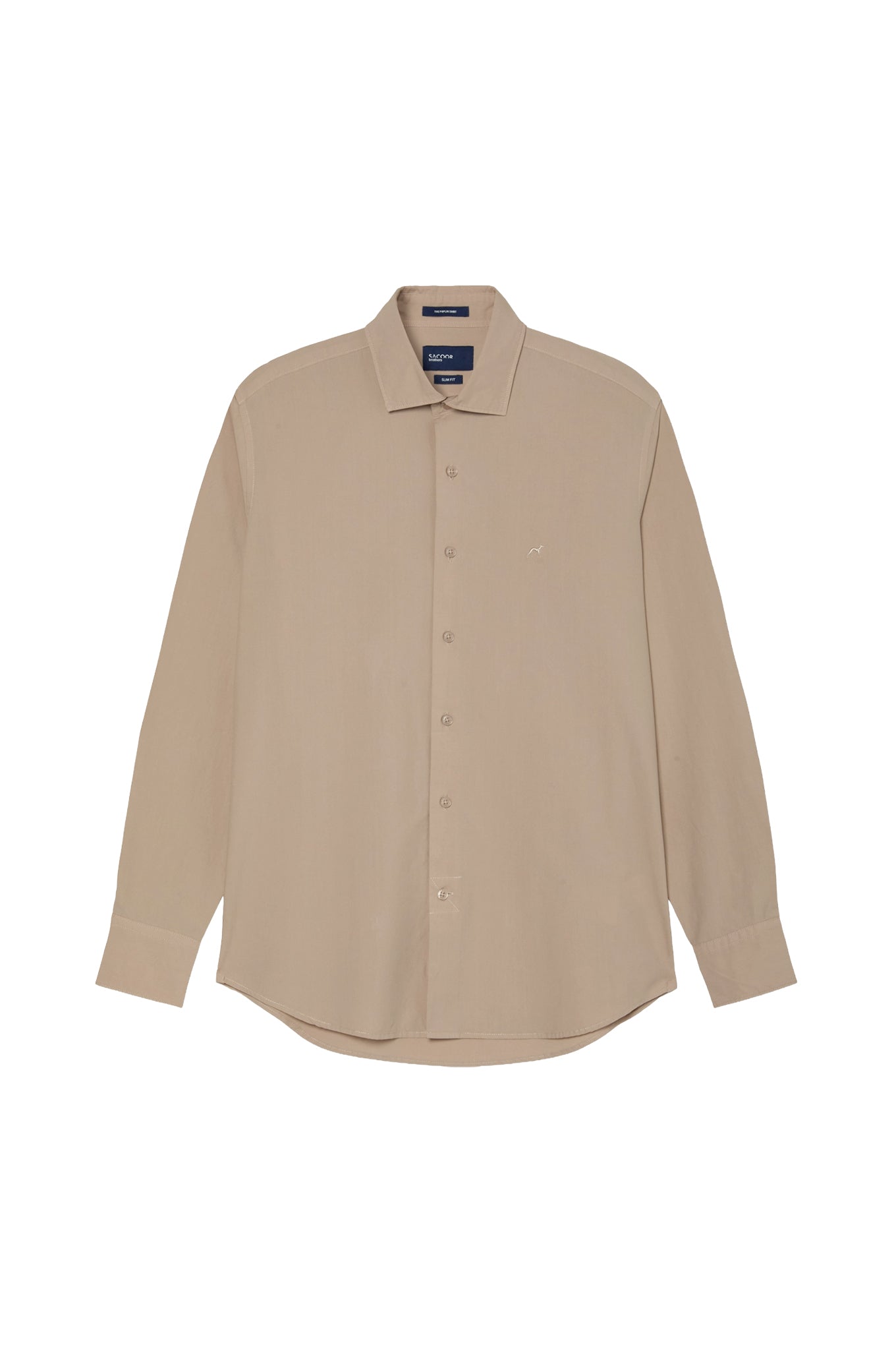 Slim Fit Overdye Poplin Shirt With Open Collar