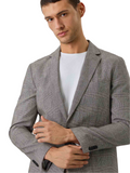 Half-Canvas Checks Blazer With Patch Pockets In Linen