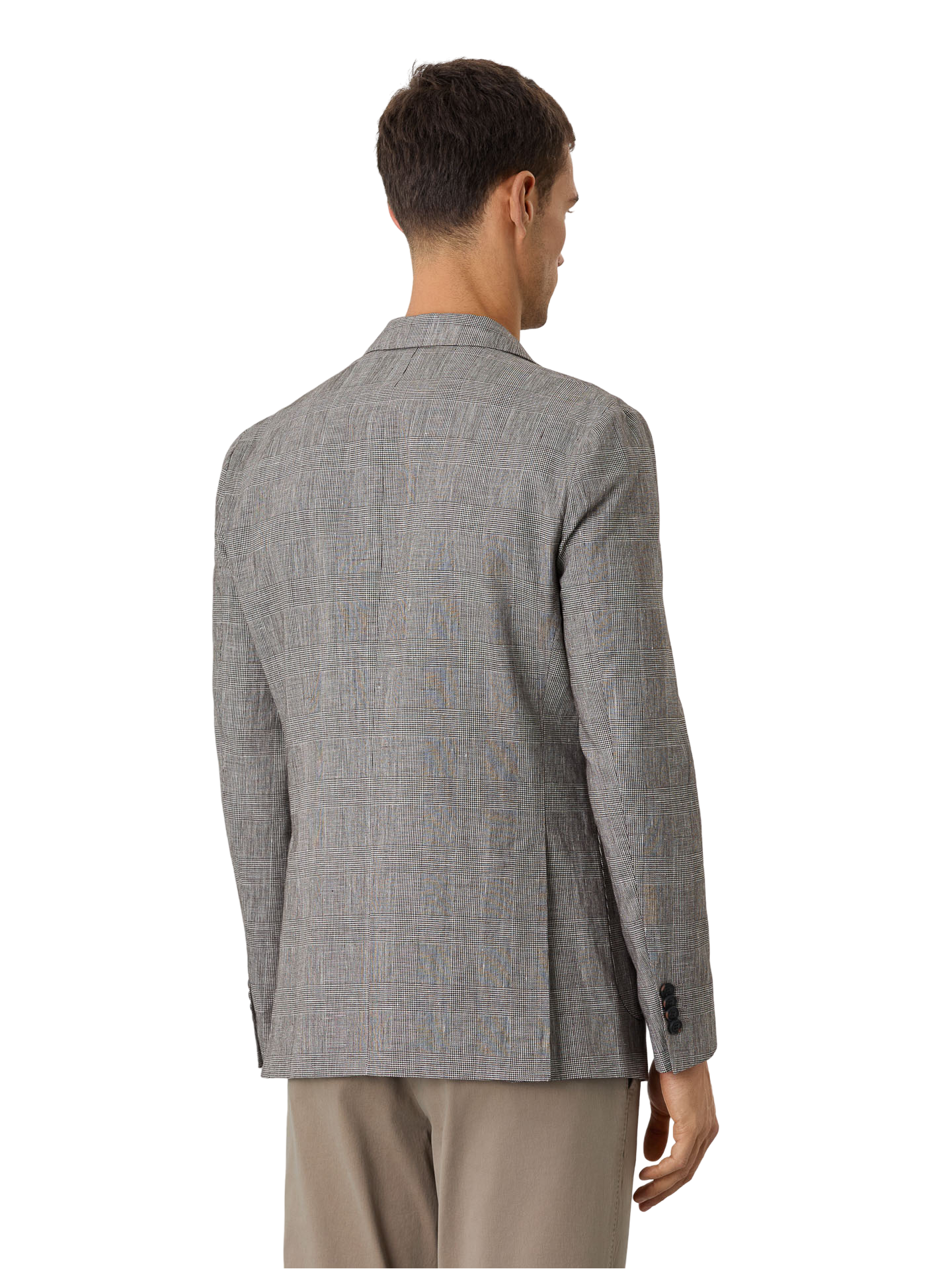 Half-Canvas Checks Blazer With Patch Pockets In Linen