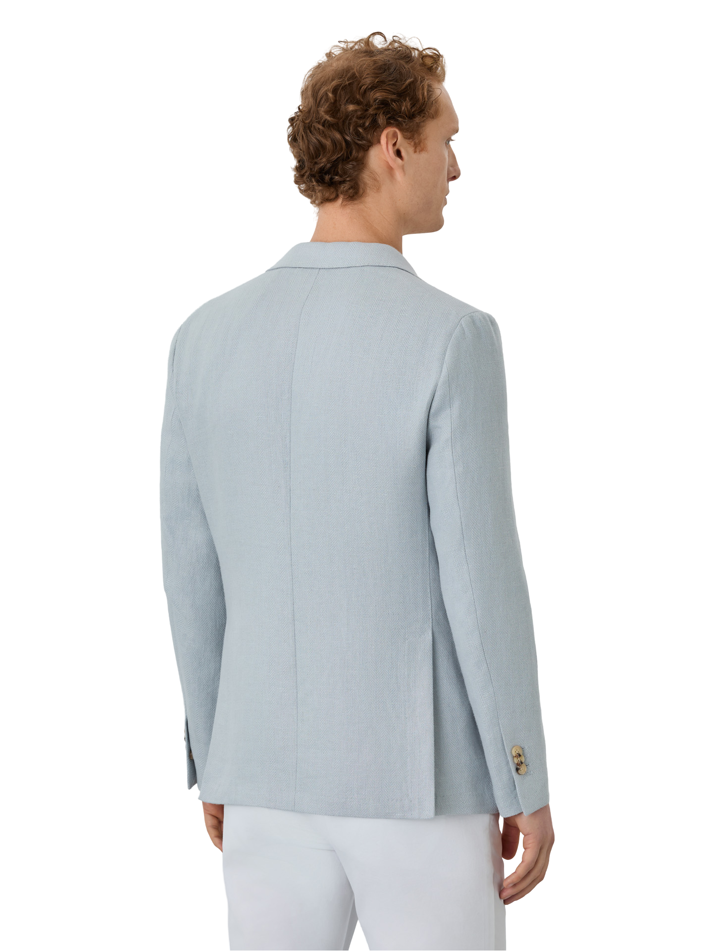 Unstructured Herringbone Blazer With Patch Pockets In Linen