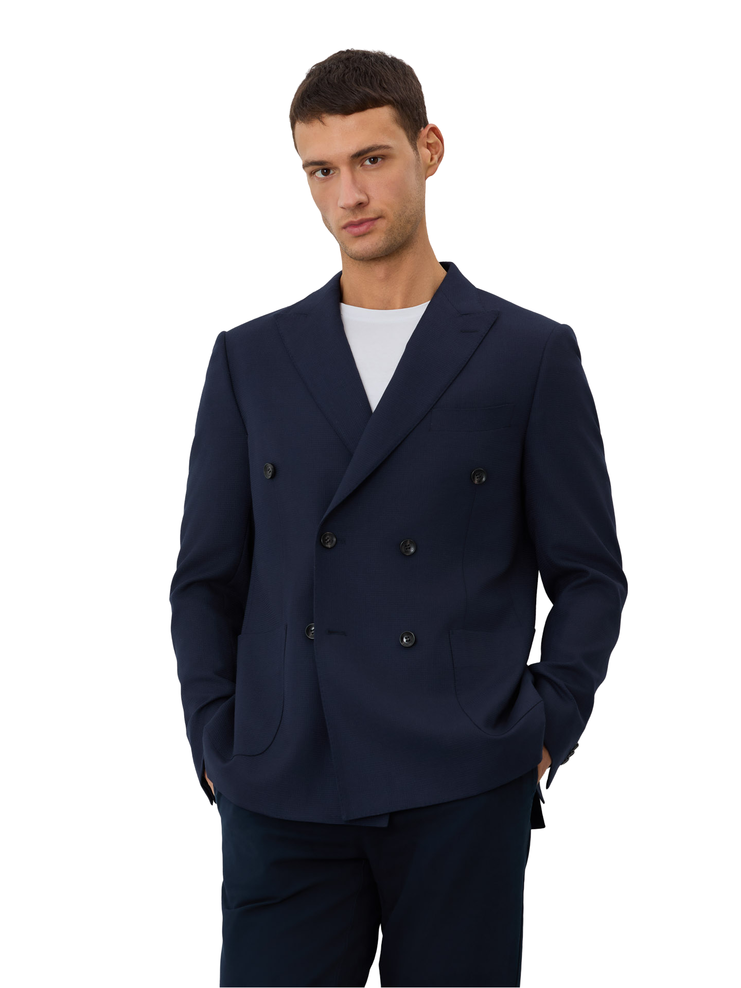 Half-canvas Blazer With Patch Pockets In Wool Blend