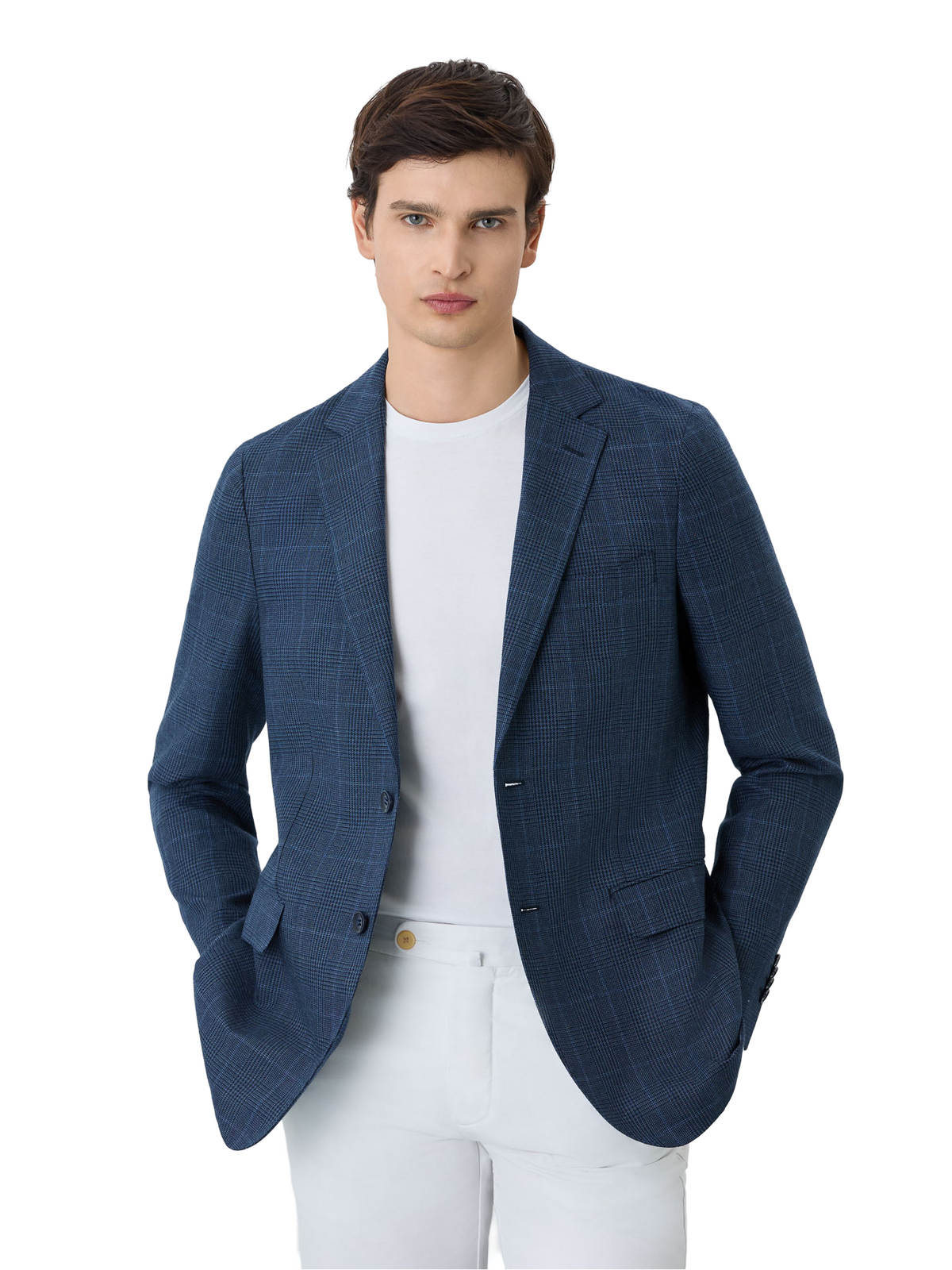 Half-canvas Prince Of Wales Blazer In Linen Blend