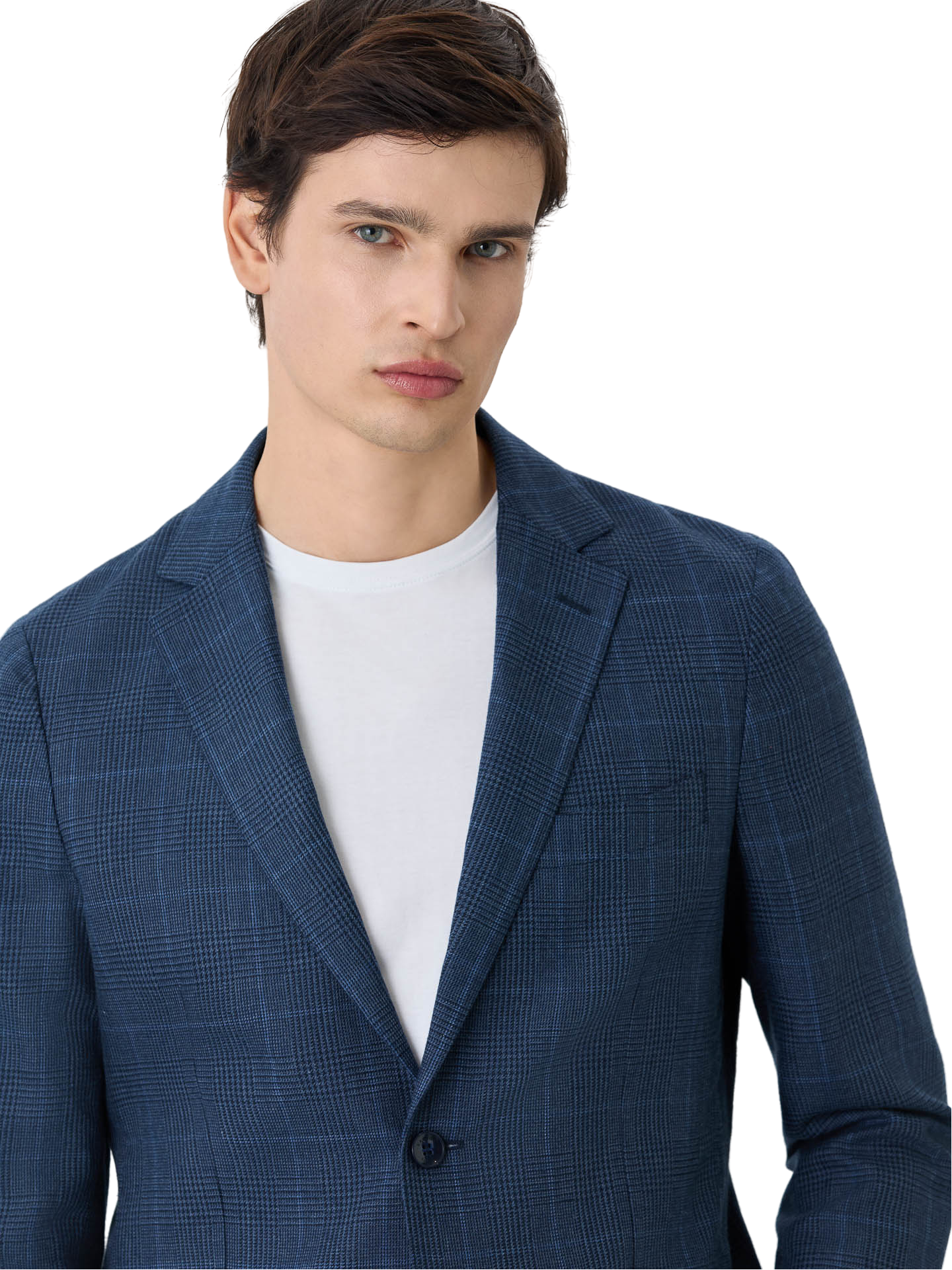 Half-canvas Prince Of Wales Blazer In Linen Blend