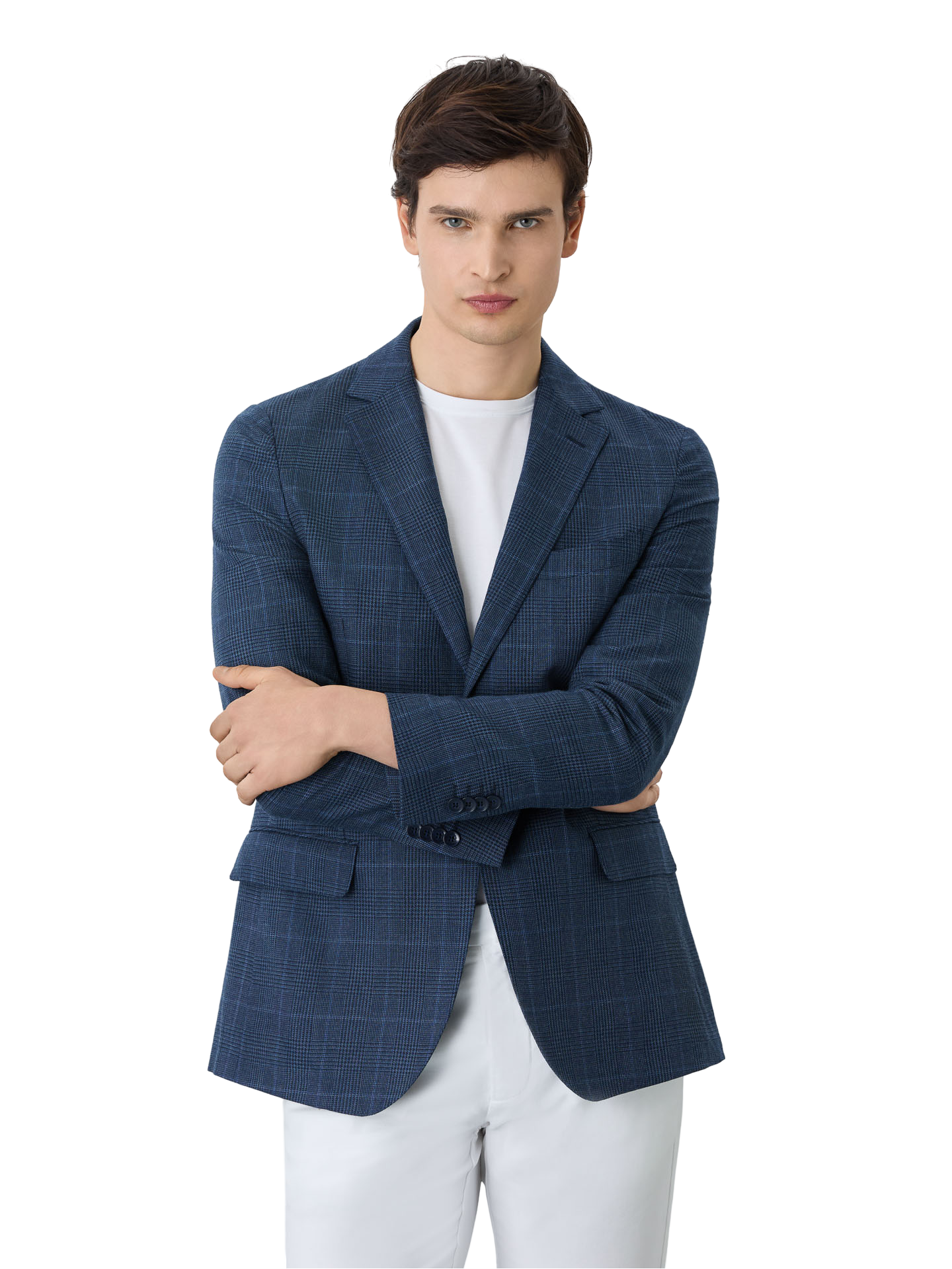 Half-canvas Prince Of Wales Blazer In Linen Blend