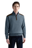 wool cashmere half zip sweater with suede details