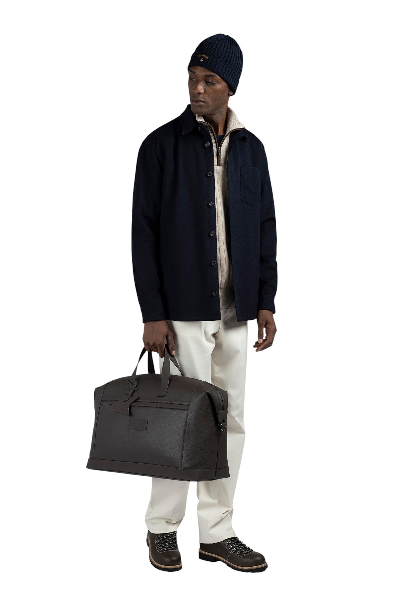 wool cashmere half zip sweater with suede details