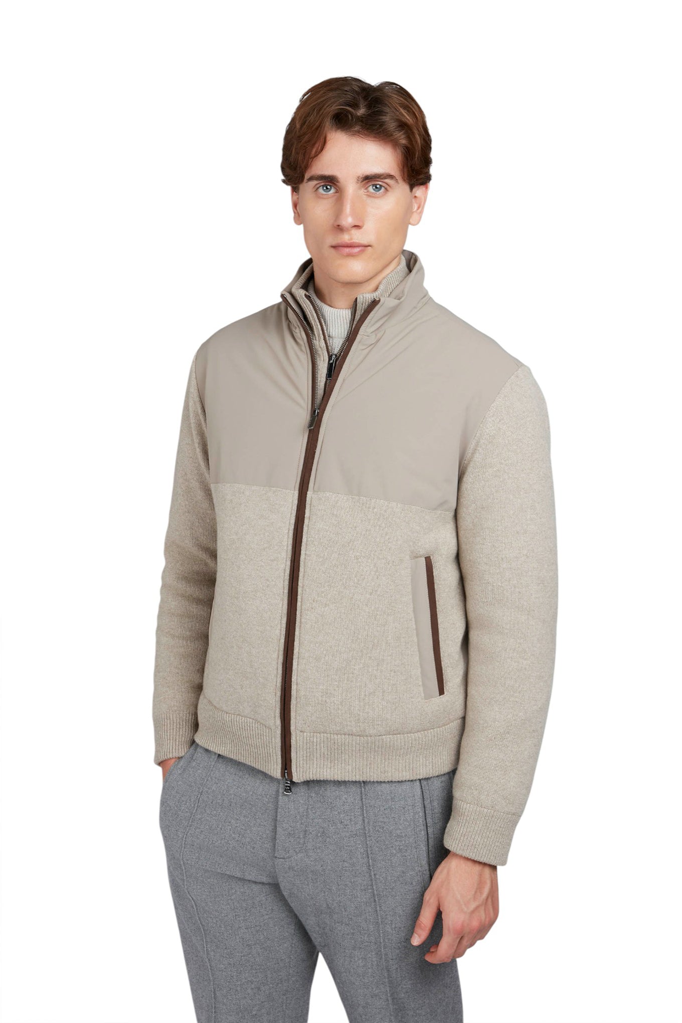 Hybrid jacket in wool and cashmere with Suede and Typhoon Stretch details