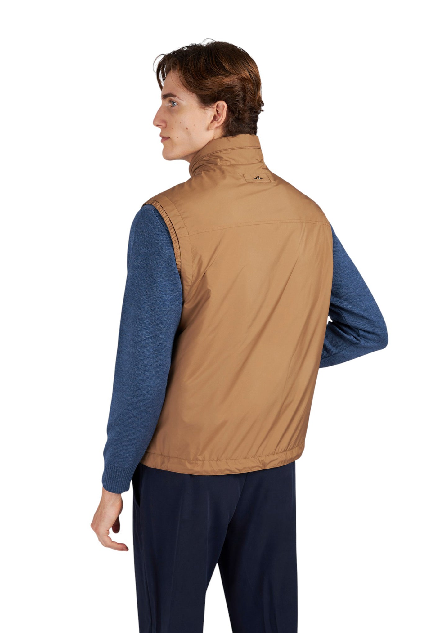 Reversible gilet in wool silk and microfiber