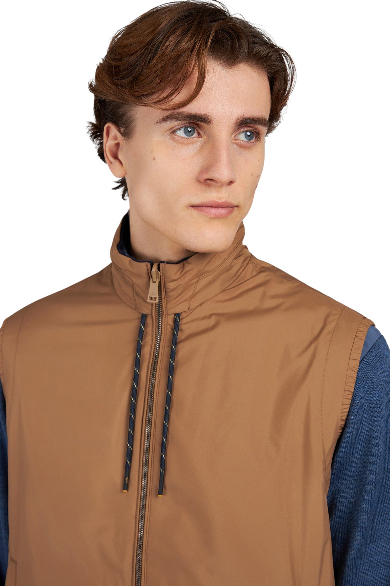 Reversible gilet in wool silk and microfiber