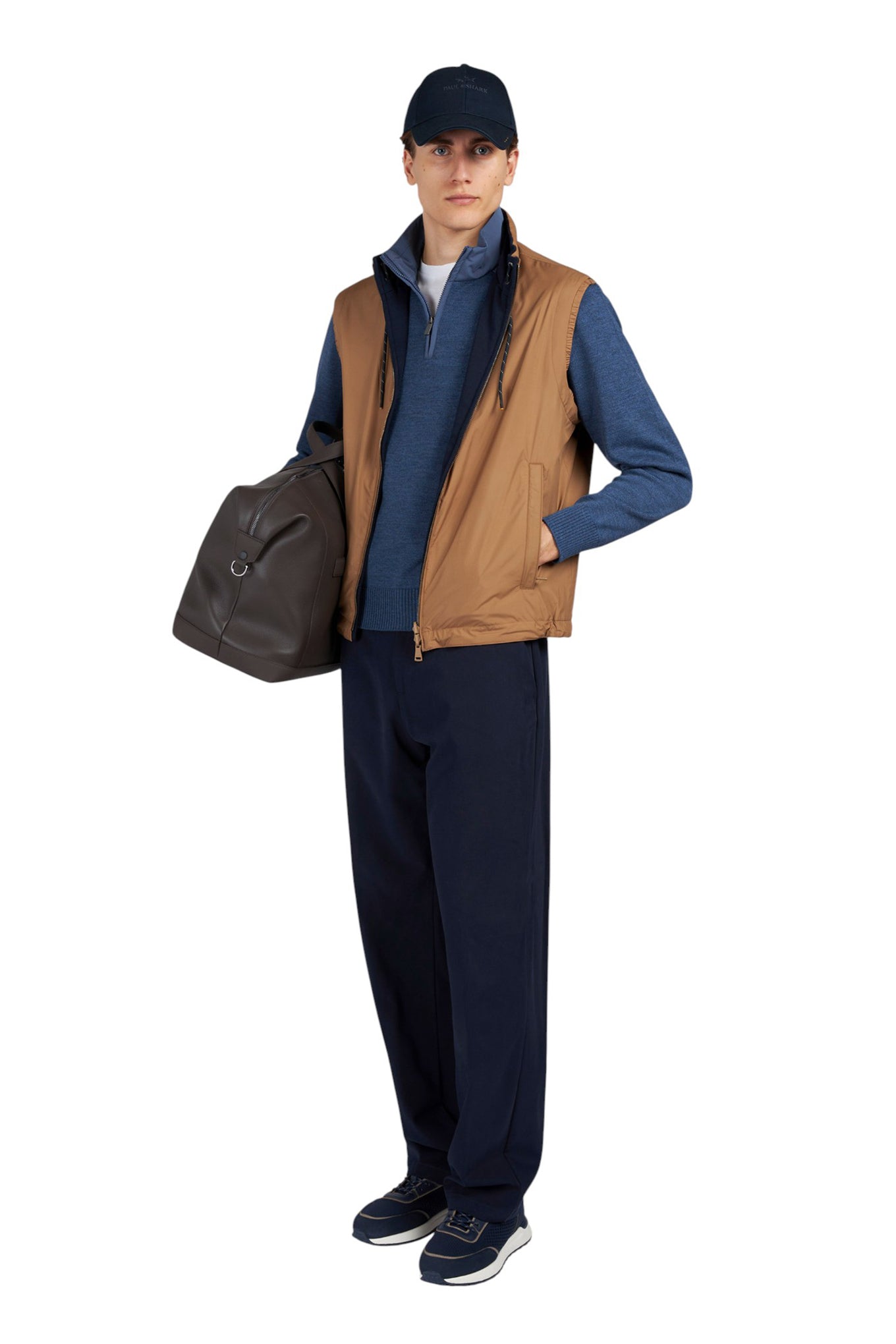 Reversible gilet in wool silk and microfiber