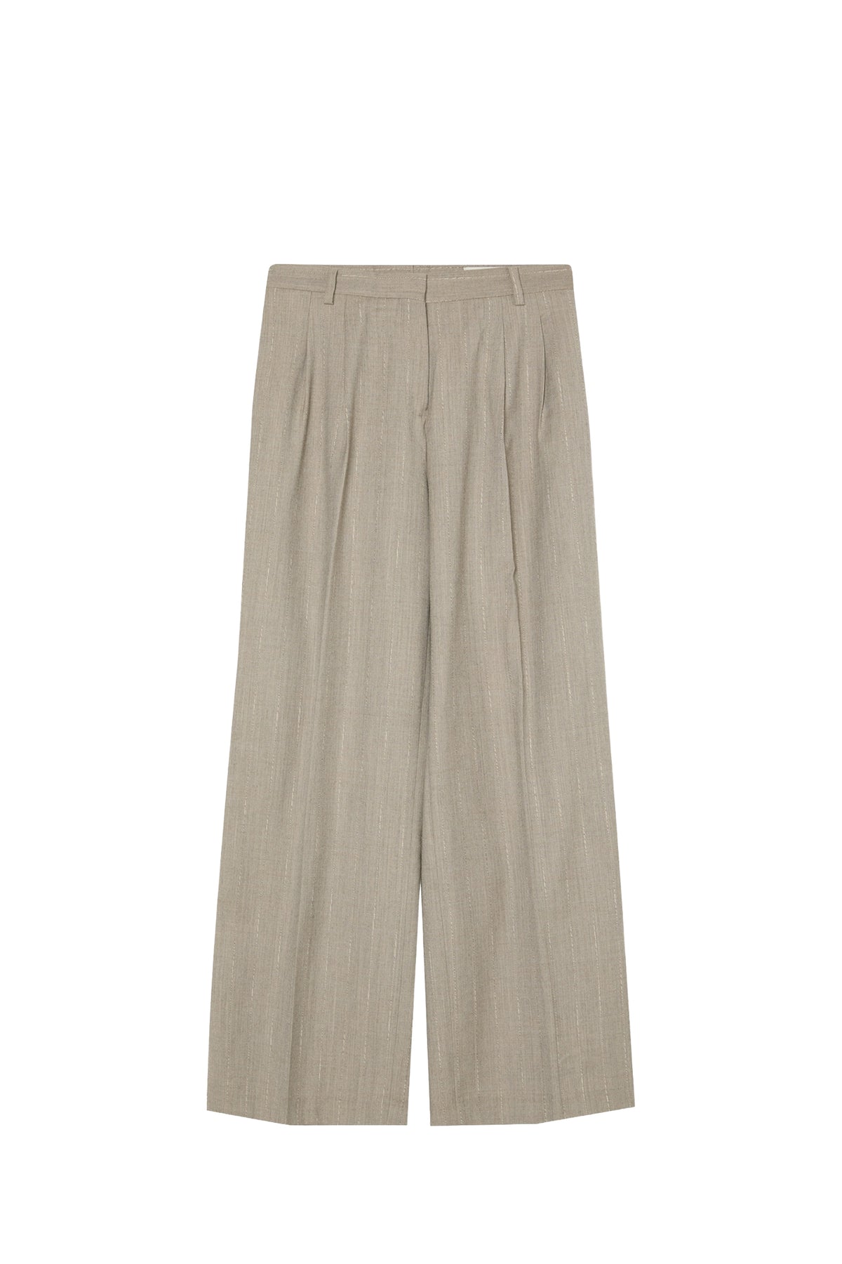 Loose Fit Trousers In Striped Wool Blend With Pleats
