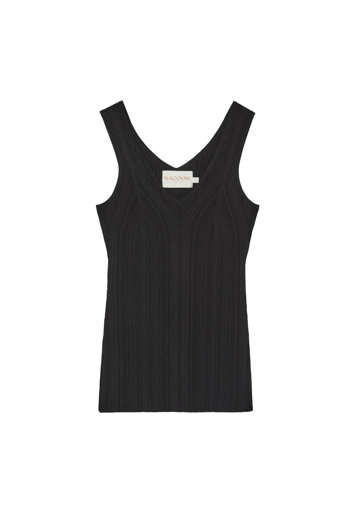 V Neck Rib Top In Viscose blend With Pointelle Detail