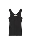 V Neck Rib Top In Viscose blend With Pointelle Detail