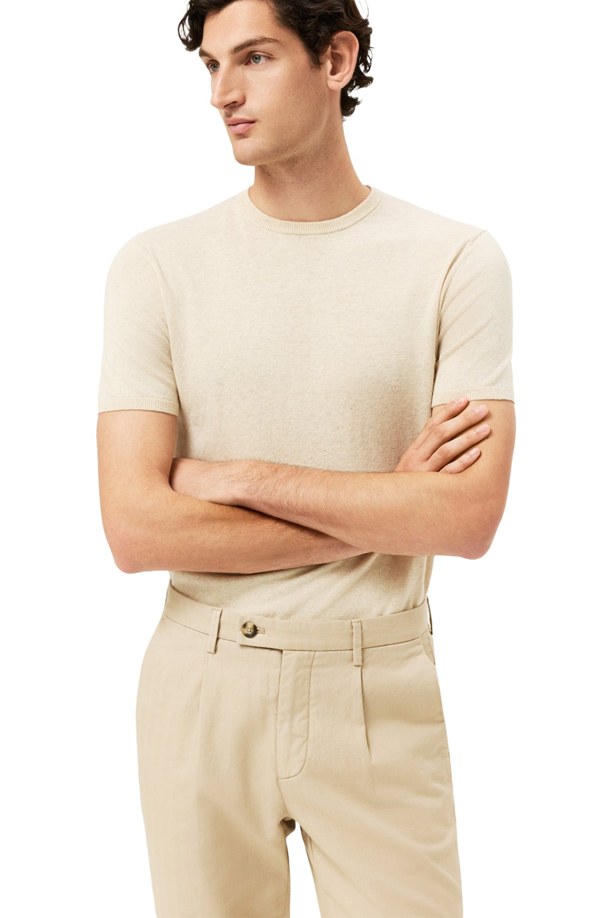 Short Sleeve Crew Neck Sweater In Cotton Linen Blend