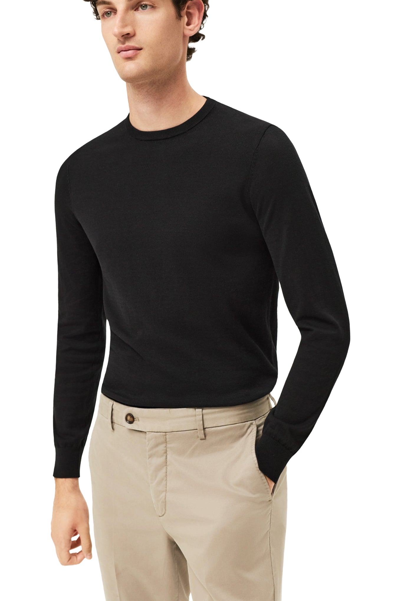 Long Sleeve Crew Neck Sweater In Cotton Silk Blend